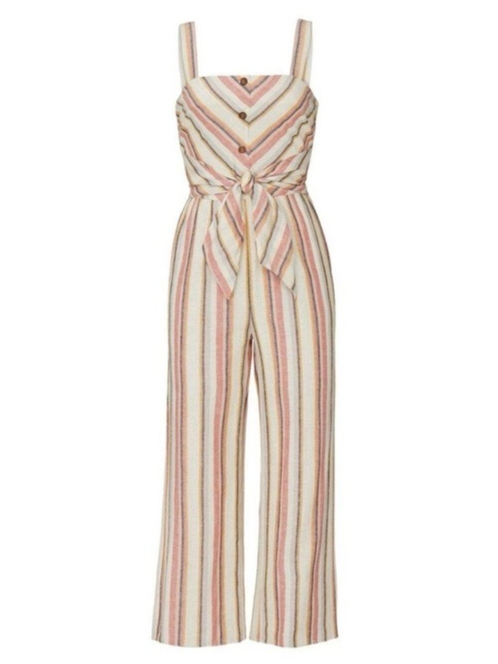 Saylor Ilhan Striped Tie Waist Wide Leg Jumpsuit XS Multicolor Chevron Cropped